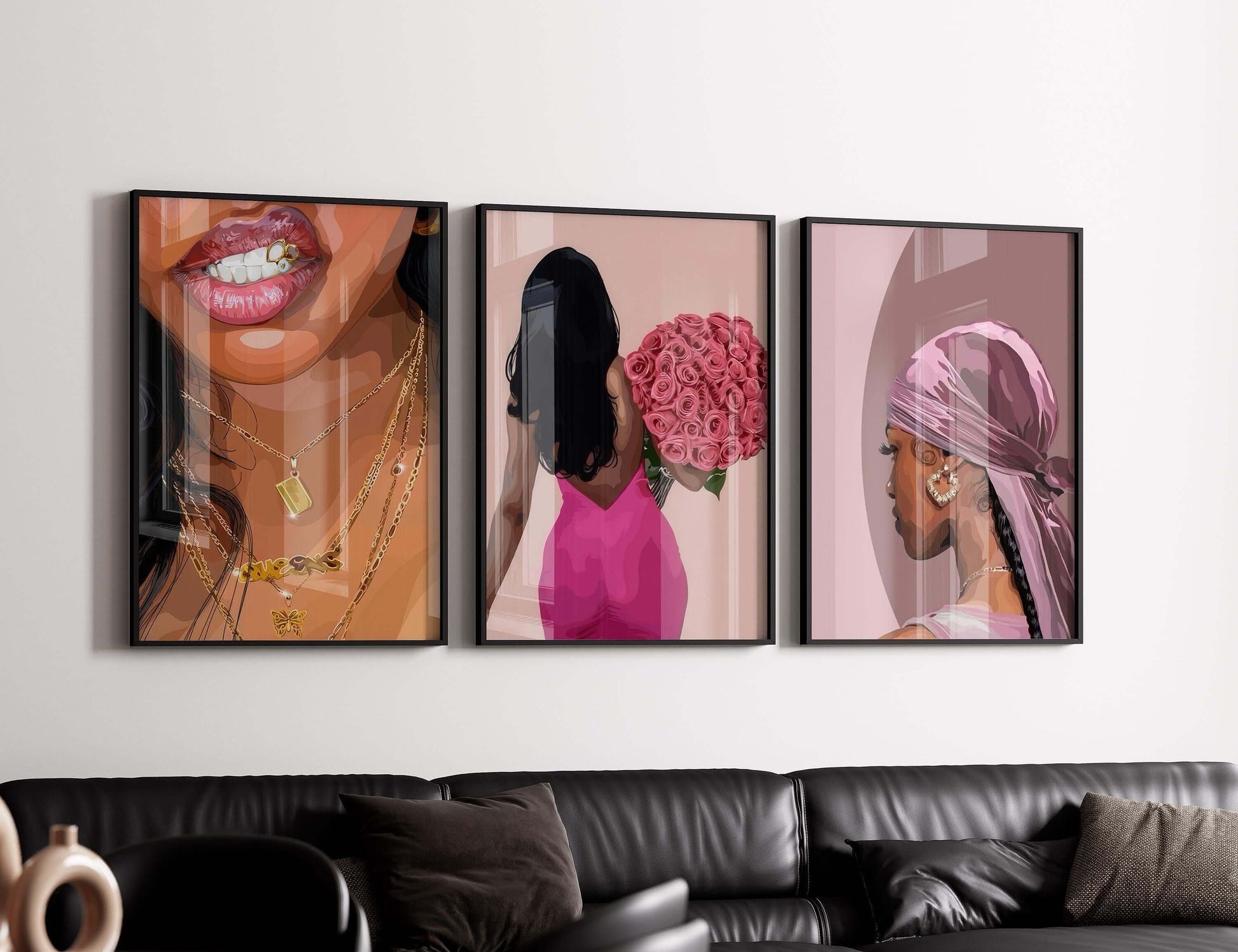 Pink Black Girl Poster Set of 6 - Haus of Prints