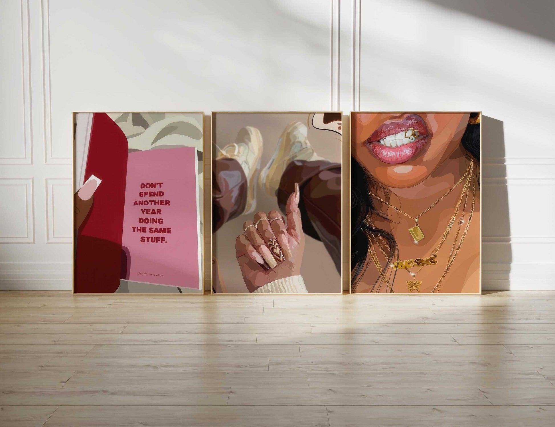 Pink Black Girl Poster Set of 6 - Haus of Prints