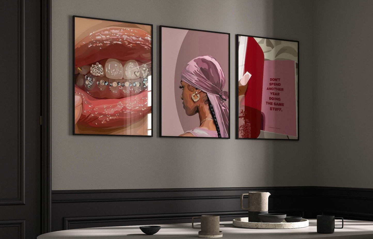 Pink Black Girl Poster Set of 6 - Haus of Prints