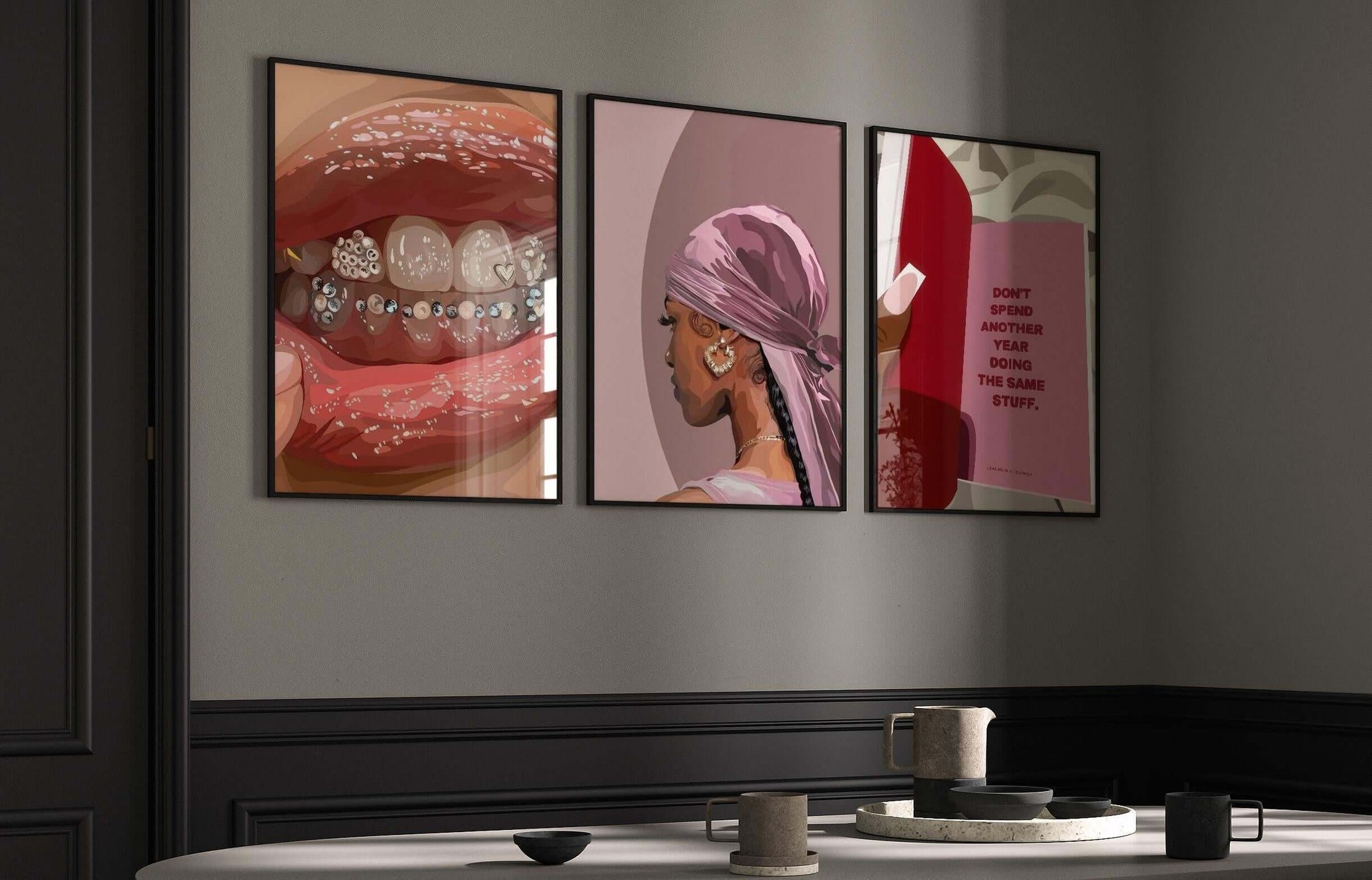 Pink Black Girl Poster Set of 6 - Haus of Prints