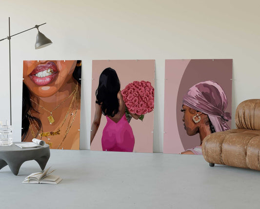Pink Black Women Wall Art Set of 3 - Printable Wall Art by Haus of Prints