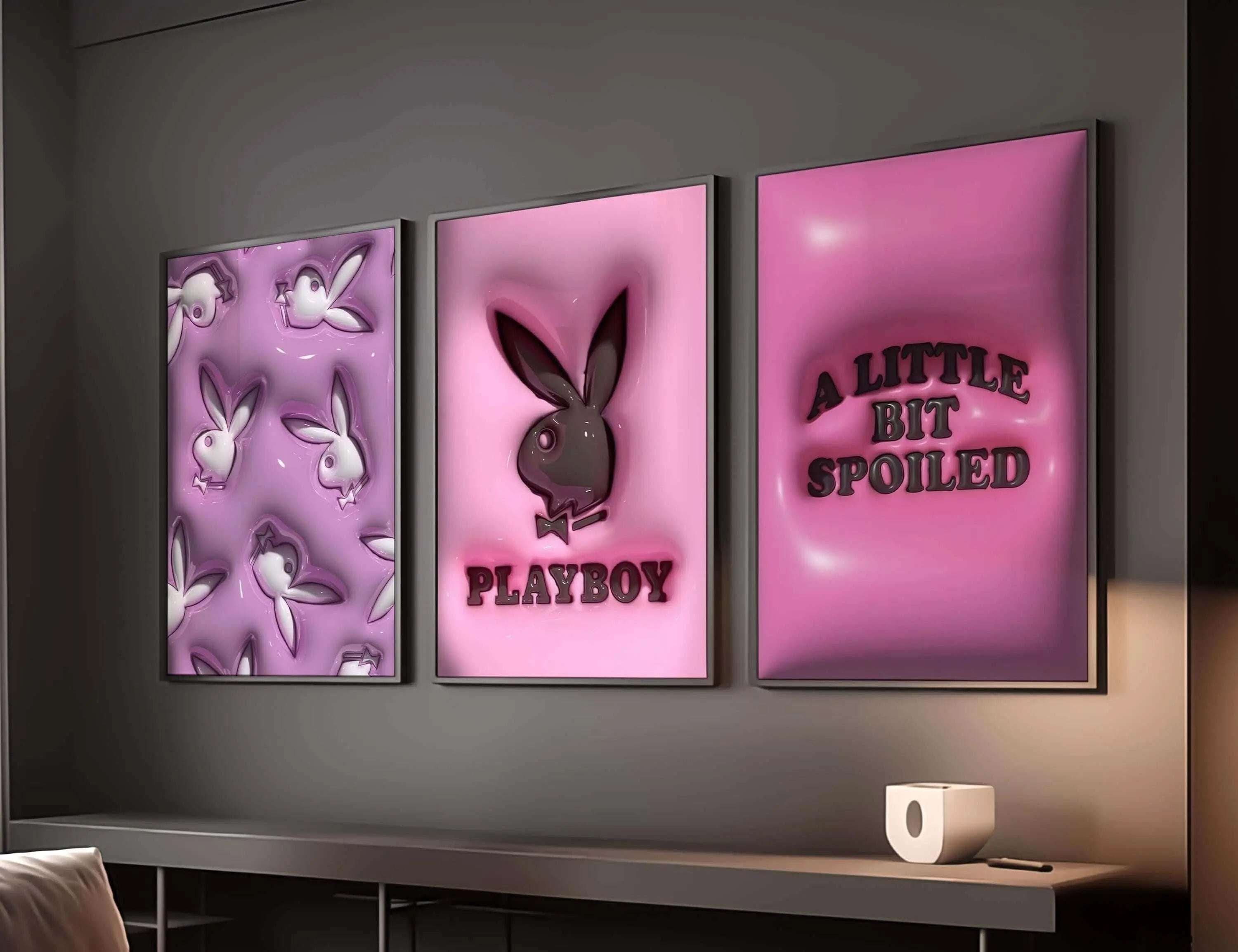 Pink Hypebeast 3D Wall Art Prints Set of 3 featuring abstract streetwear aesthetics in a modern decor setting.
