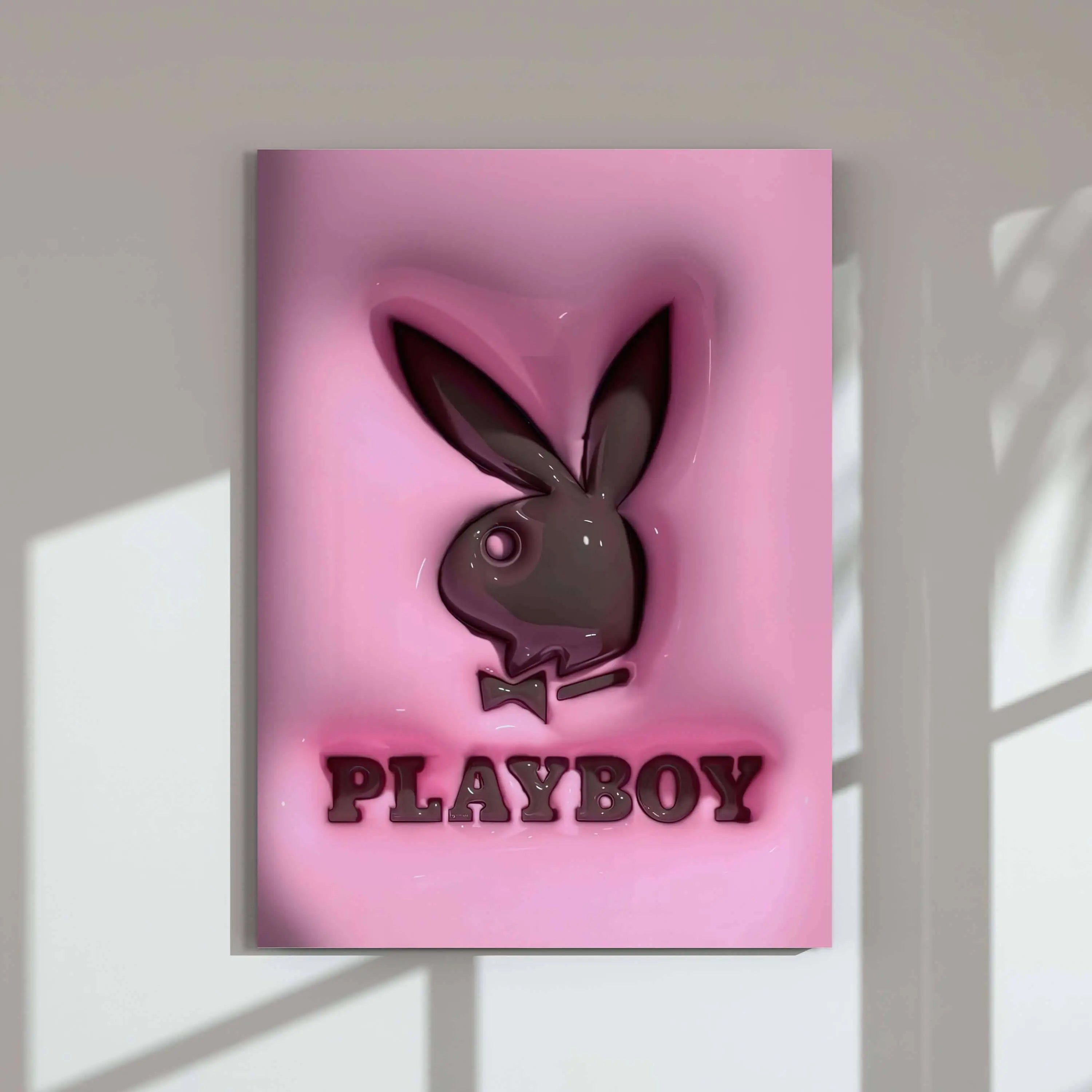 Pink Hypebeast Room Decor Set of 6 featuring glossy Playboy bunny digital wall art in vibrant pink, modern home decor by Haus of Prints.