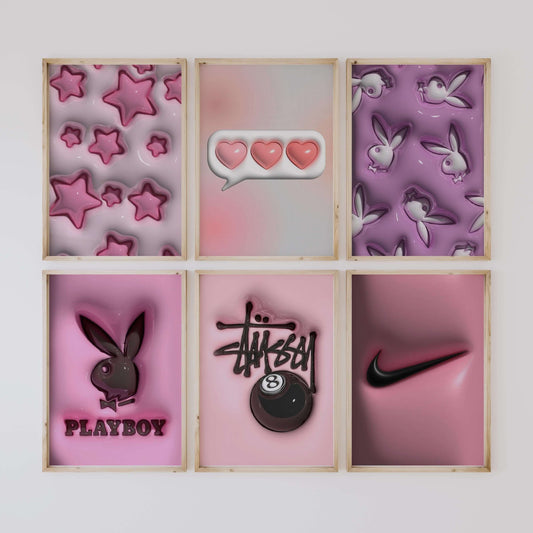 Pink Hypebeast Room Decor Set of 6 - Haus of Prints
