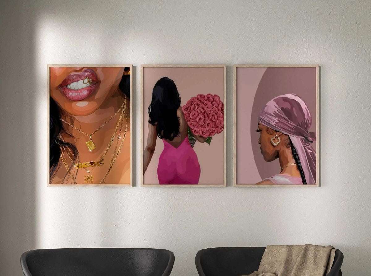 HAUS OF PRINTS Pink Printable Black Art Set of 3 - BLACK ART featuring Pink Printable Black Art design elements
