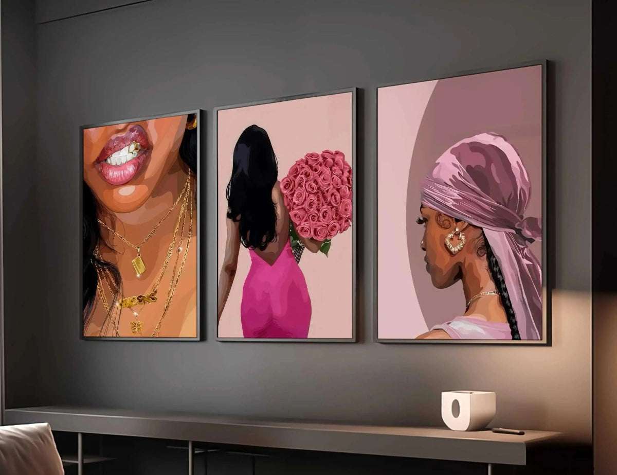 HAUS OF PRINTS Pink Printable Black Art Set of 3 - BLACK ART featuring Pink Printable Black Art design elements