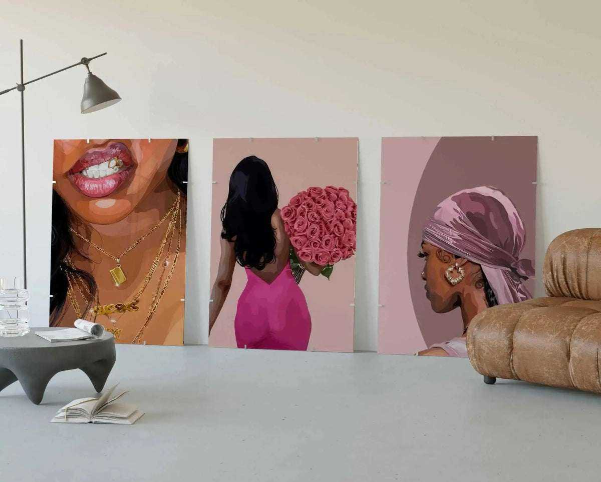 HAUS OF PRINTS Pink Printable Black Art Set of 3 - BLACK ART featuring Pink Printable Black Art design elements