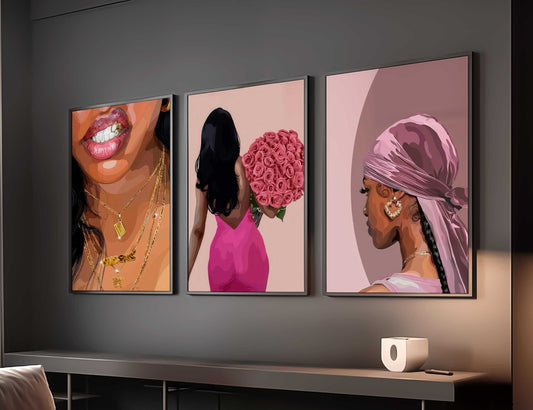 Pink Printable Black Art Set of 3 - Printable Wall Art by Haus of Prints