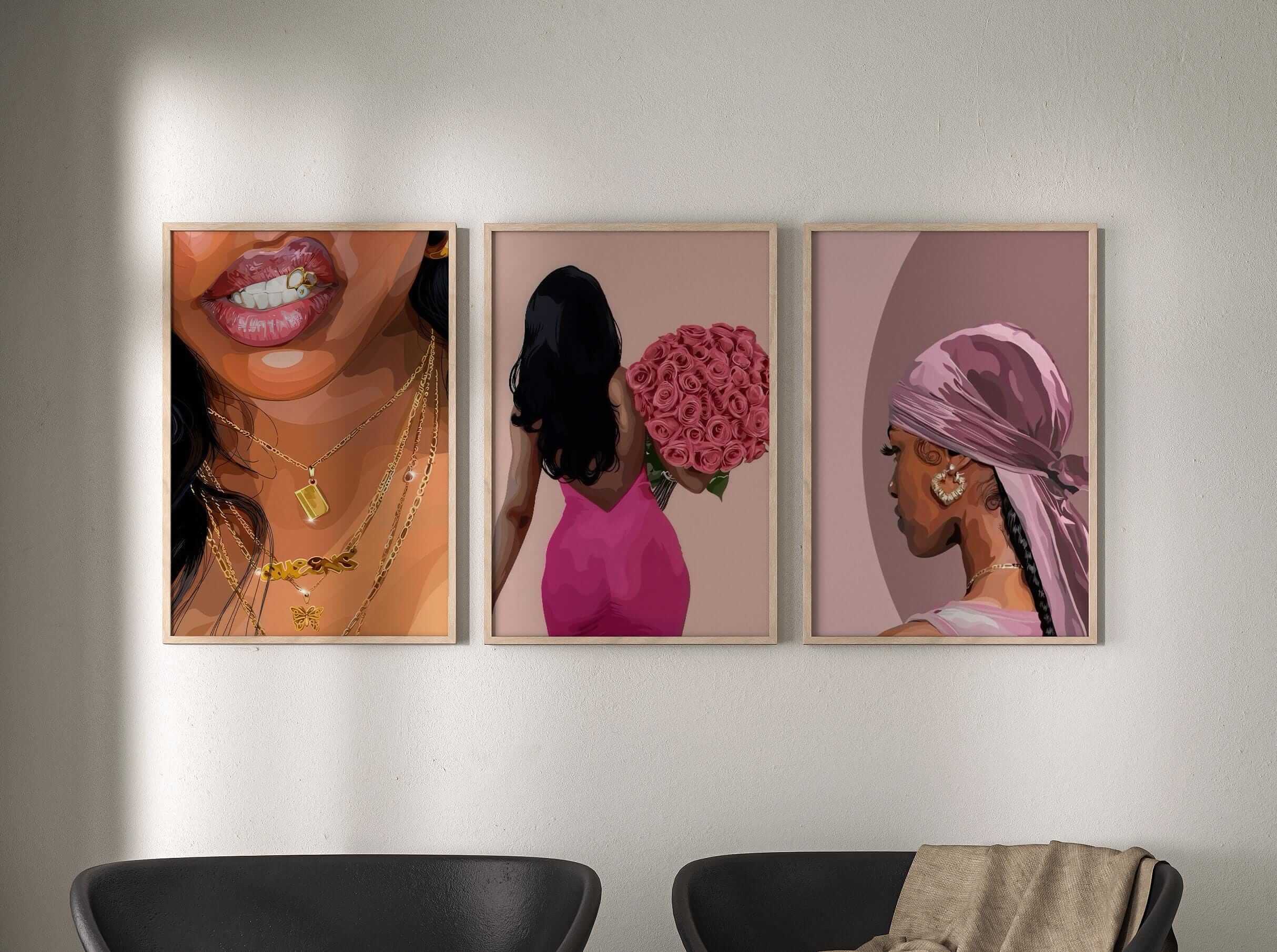 Pink Printable Black Art Set of 3 - Haus of Prints