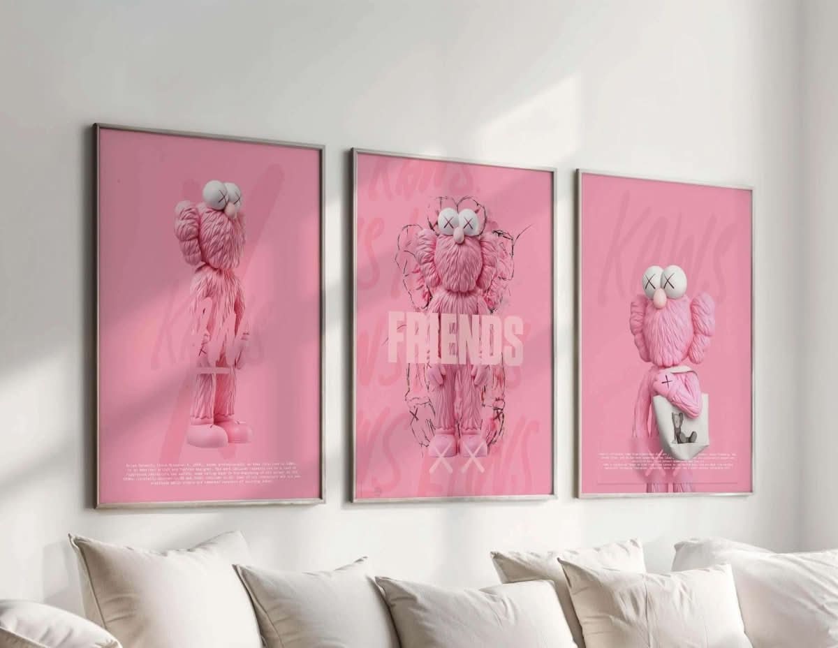 Pink Urban Wall Art Set of 3 by Haus of Prints featuring vibrant street art designs on pink backgrounds.