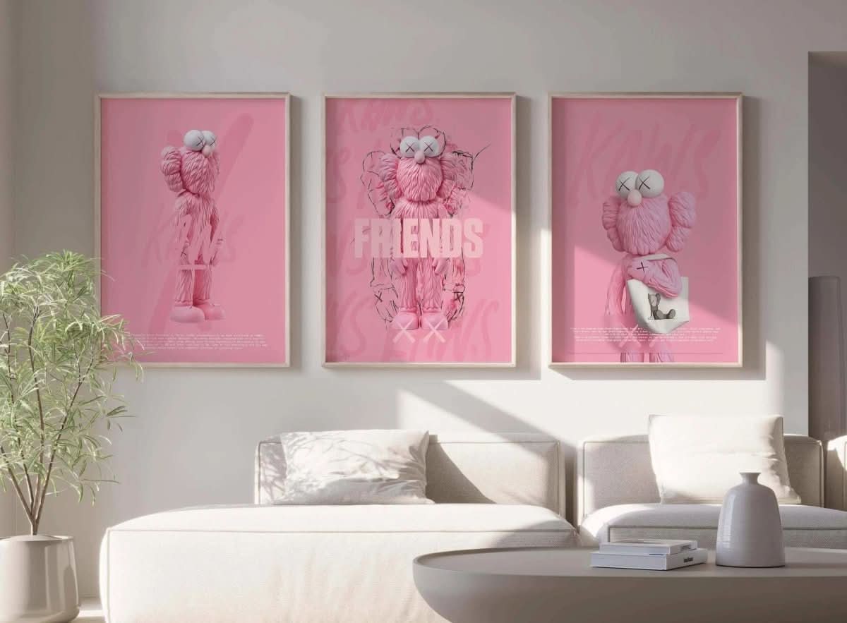 Pink Urban Wall Art Set of 3 showcasing dynamic street style pieces with playful pink tones and urban motifs.