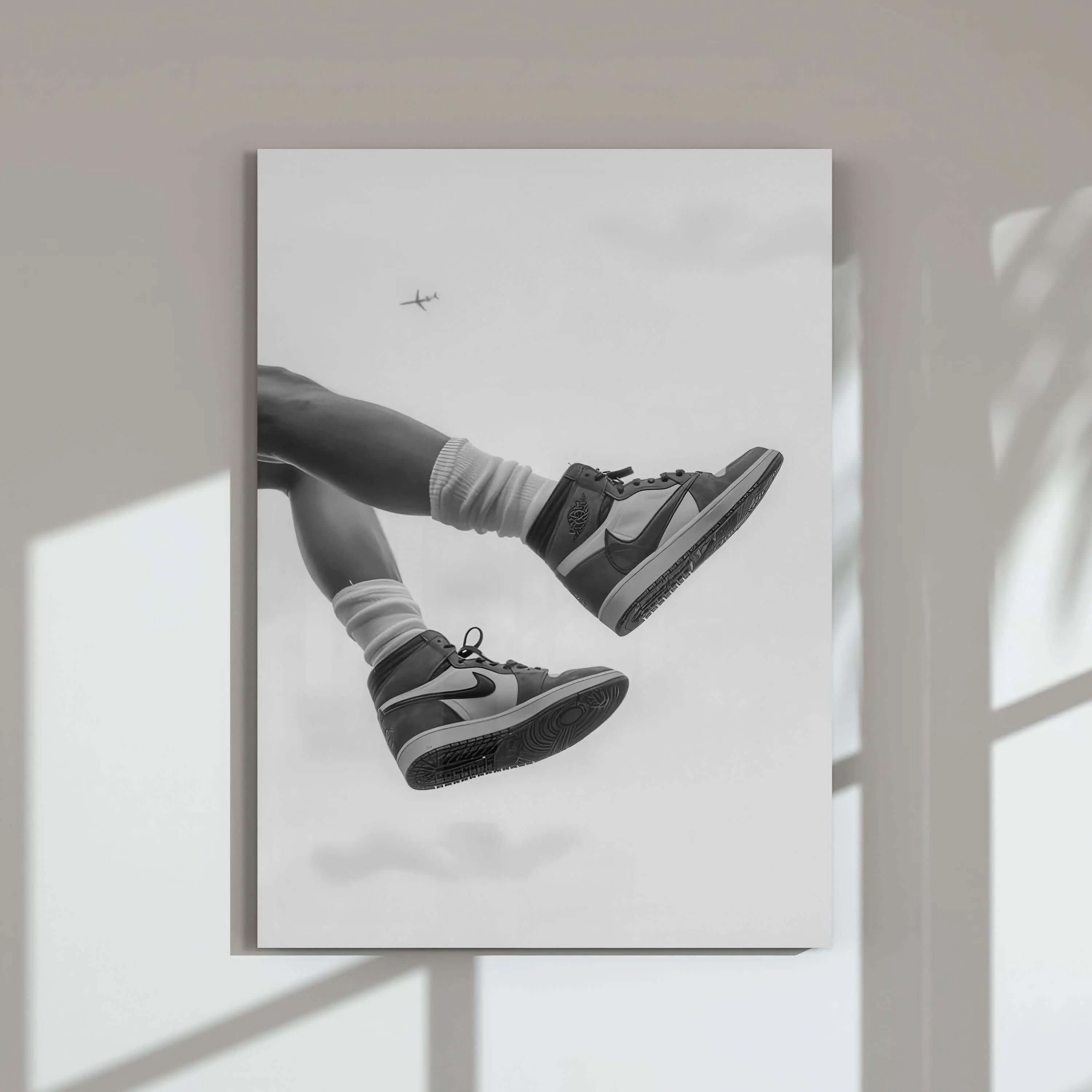 Minimalist black and white sneaker poster, ideal for modern home styling.