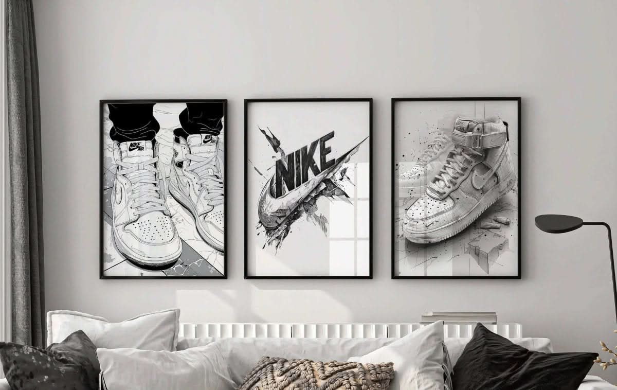Printable Sneaker Wall Art Set of 3 by Haus of Prints featuring iconic sneakers in black and white.