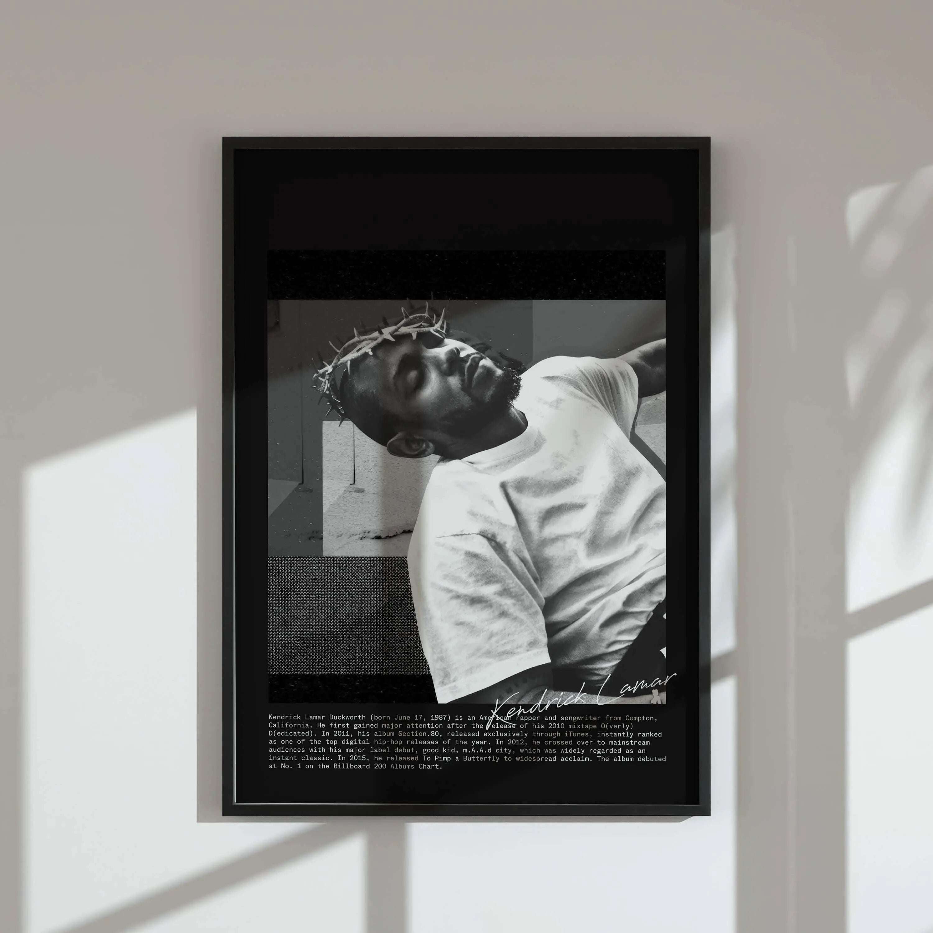Framed digital art print of rap album cover in black and white, modern wall art for living room by Haus of Prints. Rap Album Cover Wall Art Set of 3