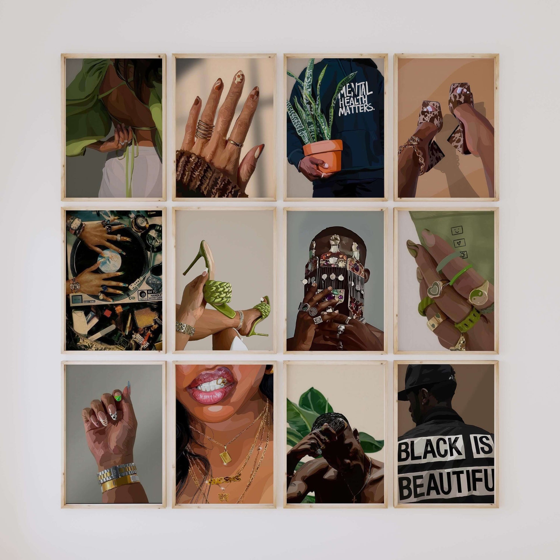 Set of 12 Minimalist Black Woman Art Prints - Haus of Prints