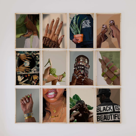 Set of 12 Minimalist Black Woman Art Prints - Printable Wall Art by Haus of Prints