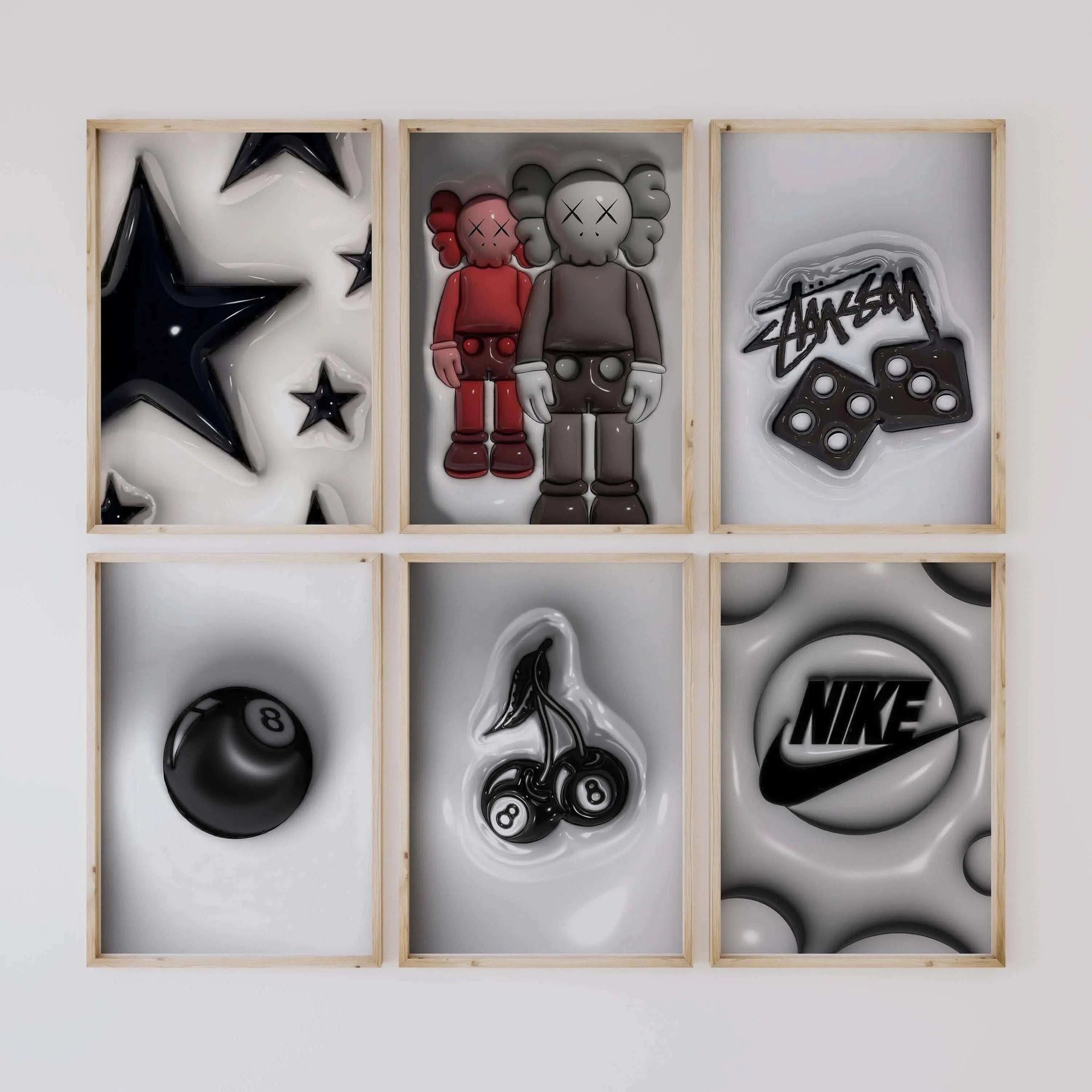 Set of 6 Trendy Urban Wall Art by Haus of Prints showcasing vibrant urban culture in canvas form.