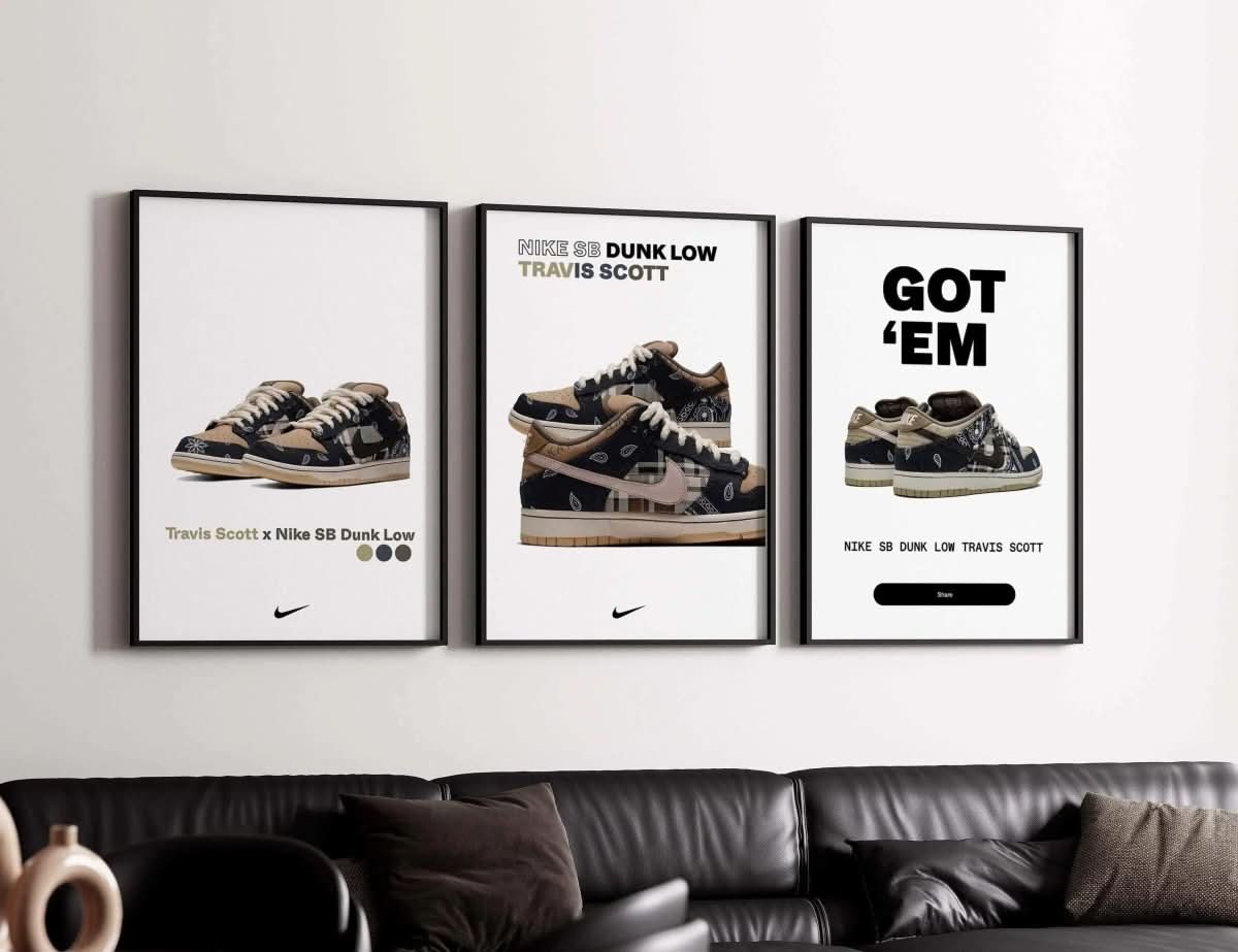 Third poster of sneakers in the set emphasizing contemporary streetwear aesthetics.