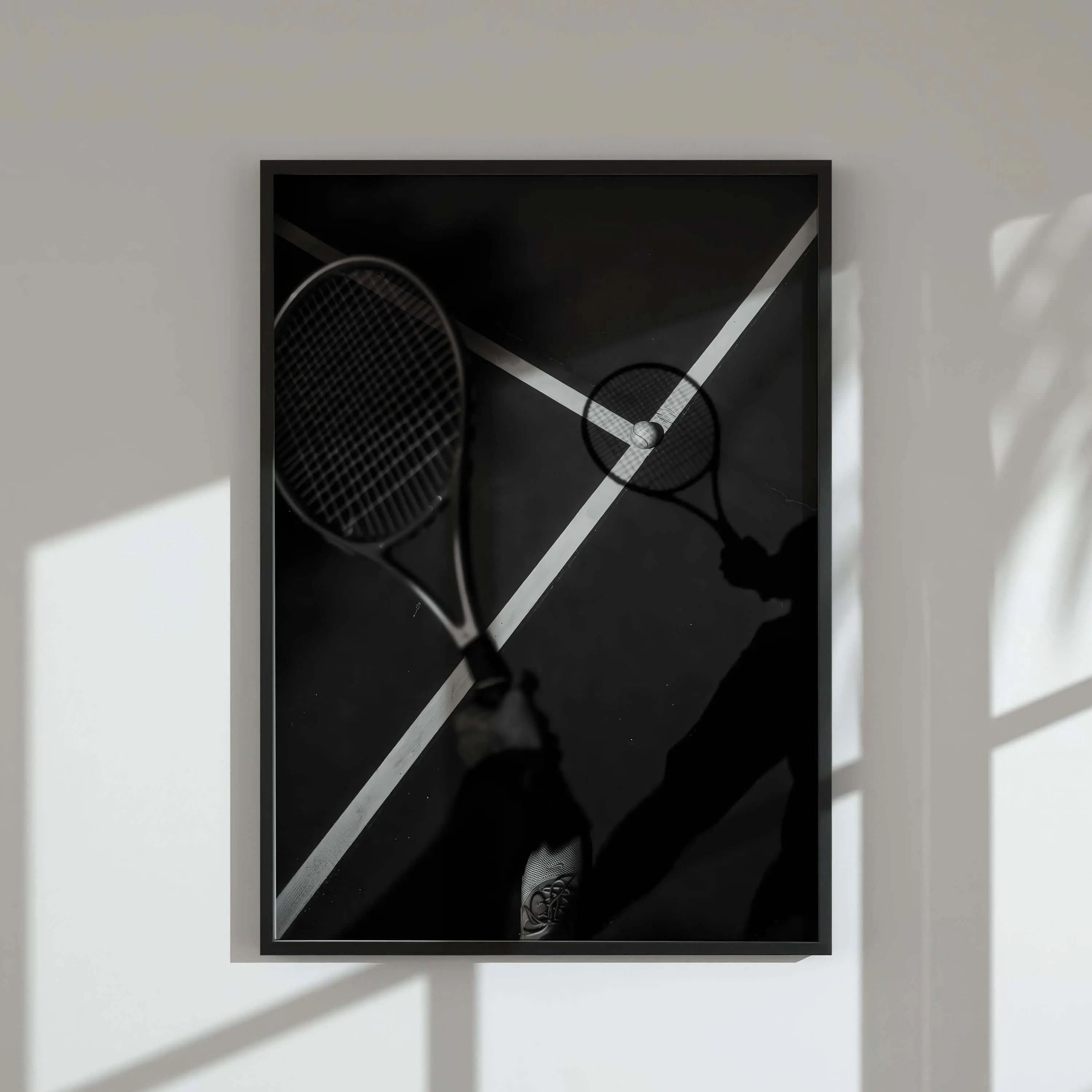 Tennis Poster Set of 3 with modern black and white digital wall art, printable athletic decor for home gym by Haus of Prints.