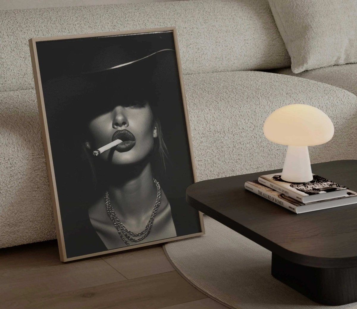 Vintage Luxury Fashion Portrait Poster in black and white, framed digital wall art for modern living room, chic printable art by Haus of Prints.