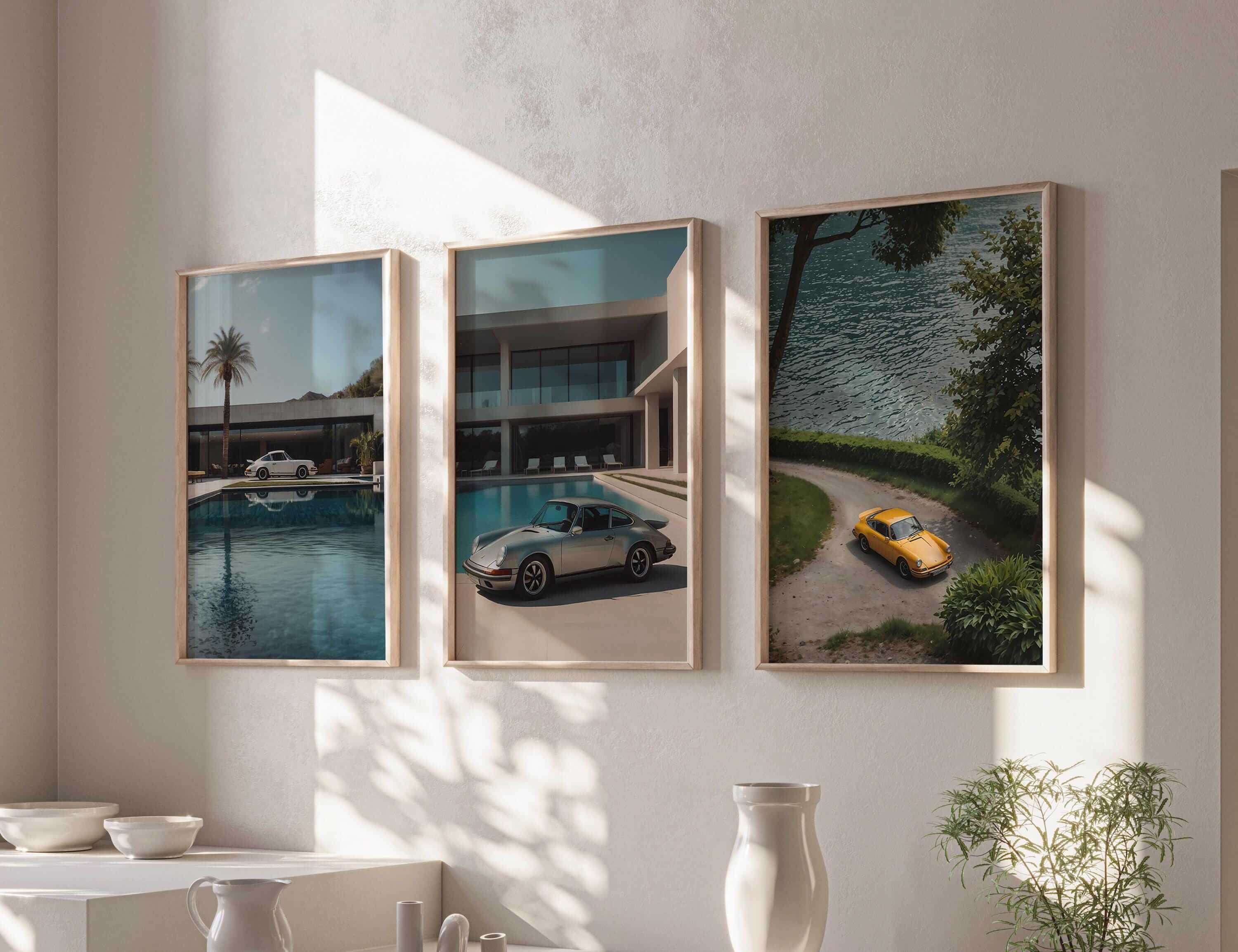 Vintage Porsche 911 Wall Art Set of 3 - Haus of Prints